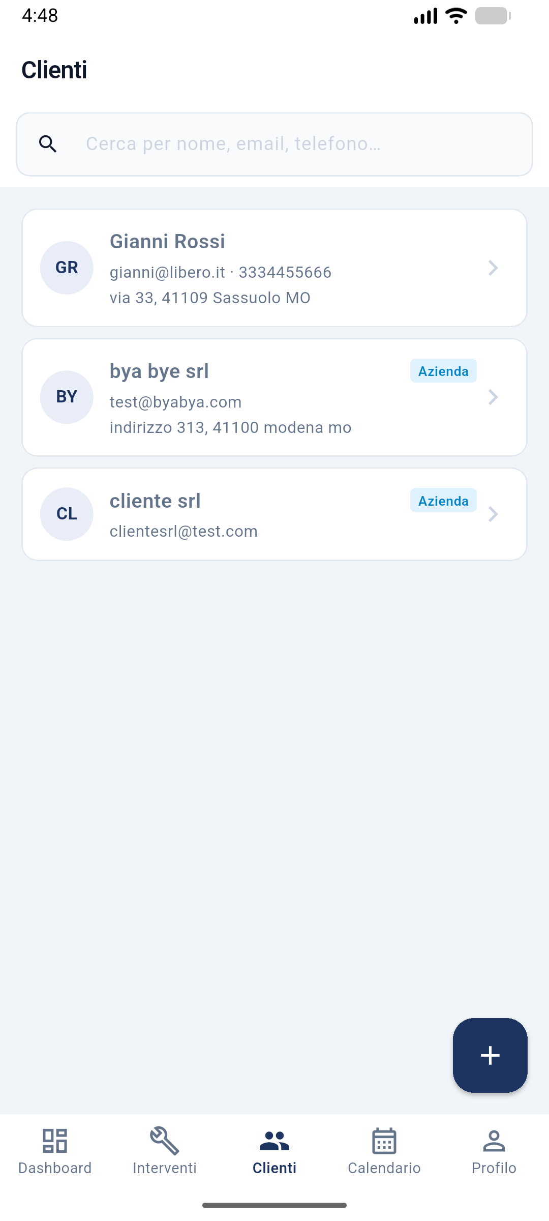 Gestione clienti nel gestionale interventi tecnici EasyInterventi
